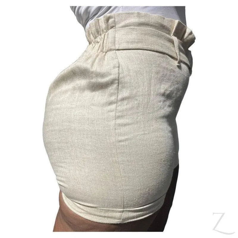 Ladies High Waist Paper Bag Linen Shorts | "Oola"