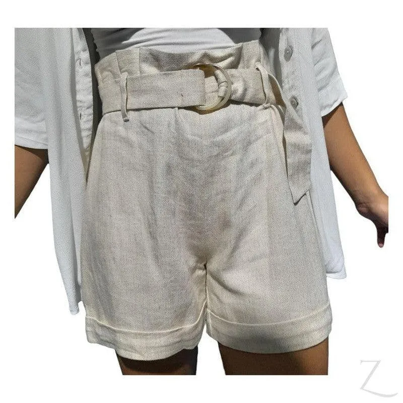 Ladies High Waist Paper Bag Linen Shorts | "Oola"