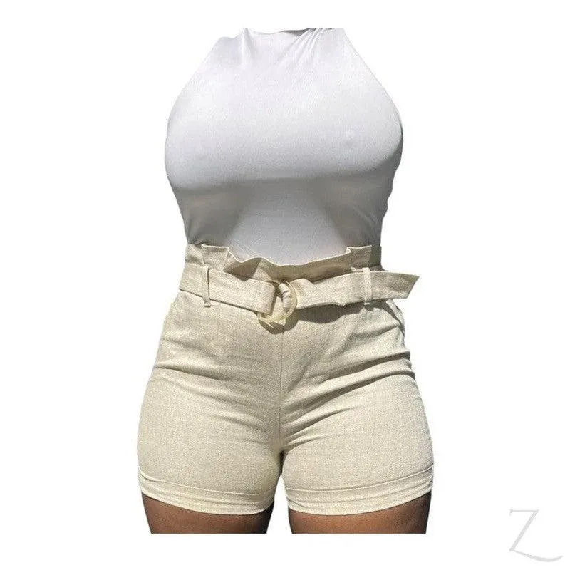 Ladies High Waist Paper Bag Linen Shorts | "Oola"