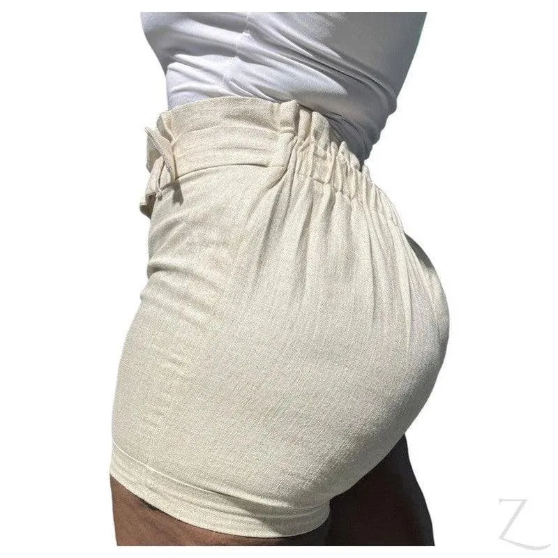 Ladies High Waist Paper Bag Linen Shorts | "Oola"