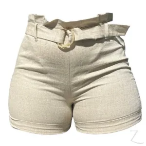 Ladies High Waist Paper Bag Linen Shorts | "Oola"