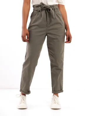 Ladies Paperbag Pleated Front Pant - Fatigue