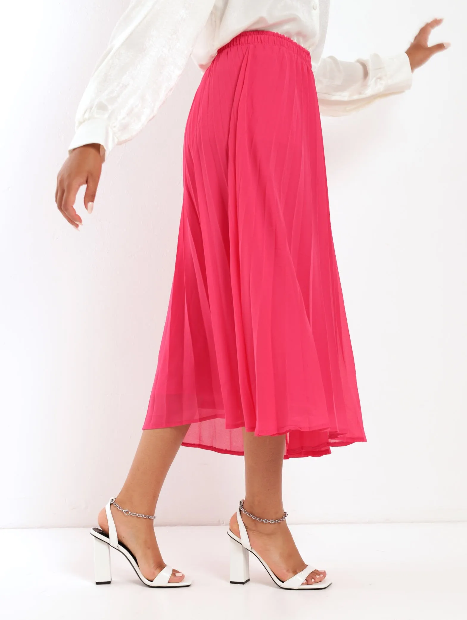 Ladies Pleated Georgette Skirt - Cerise