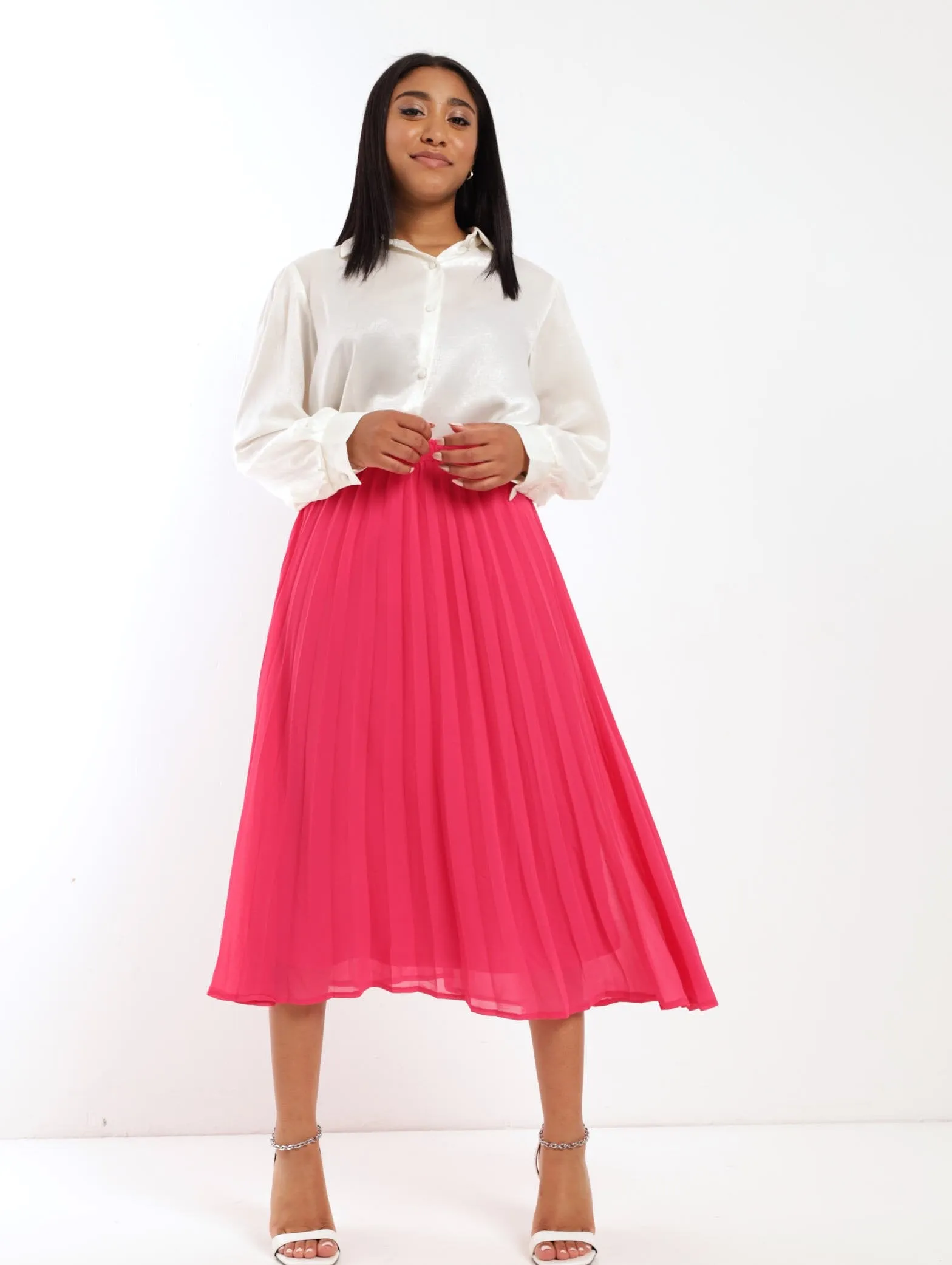 Ladies Pleated Georgette Skirt - Cerise