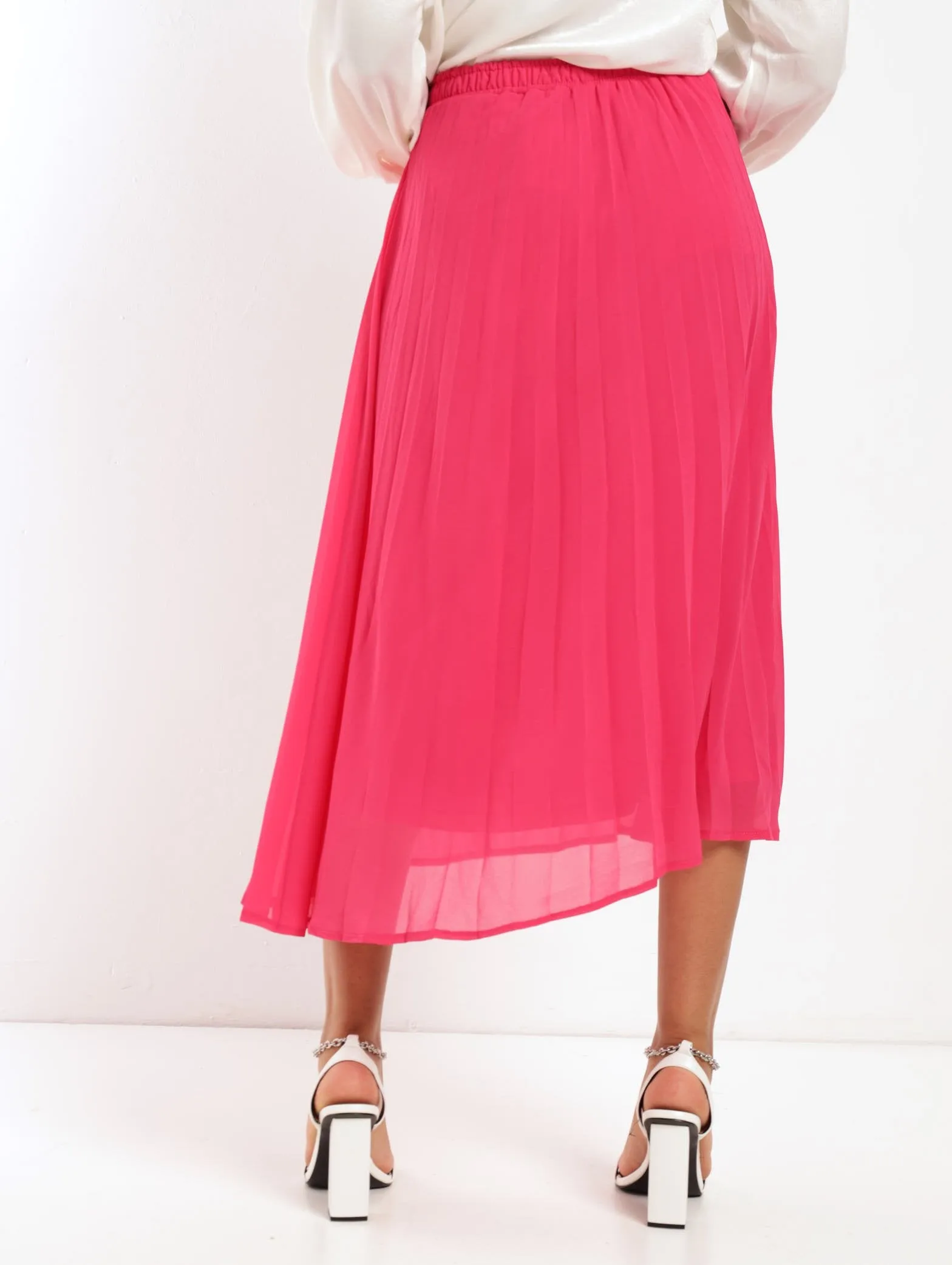 Ladies Pleated Georgette Skirt - Cerise