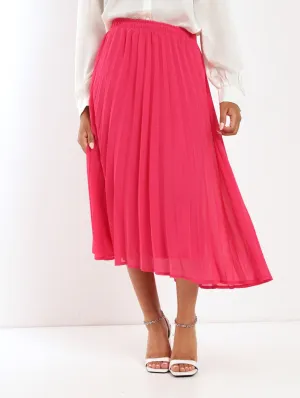 Ladies Pleated Georgette Skirt - Cerise