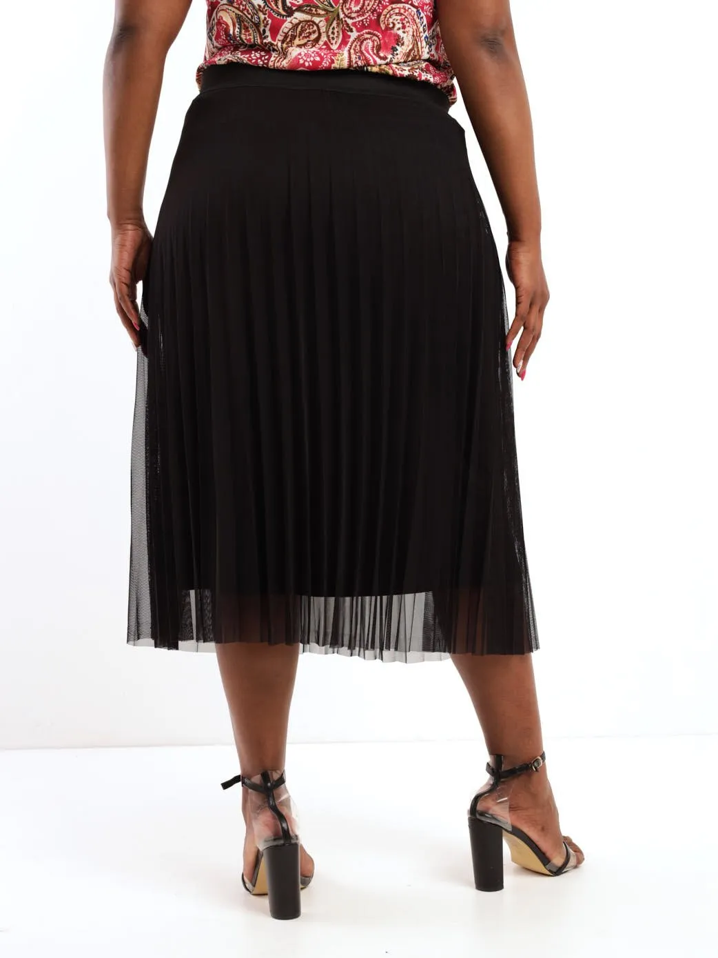 Ladies Pleated Mesh Skirt - Black