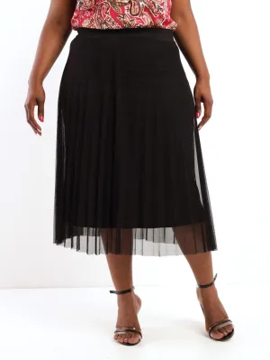 Ladies Pleated Mesh Skirt - Black