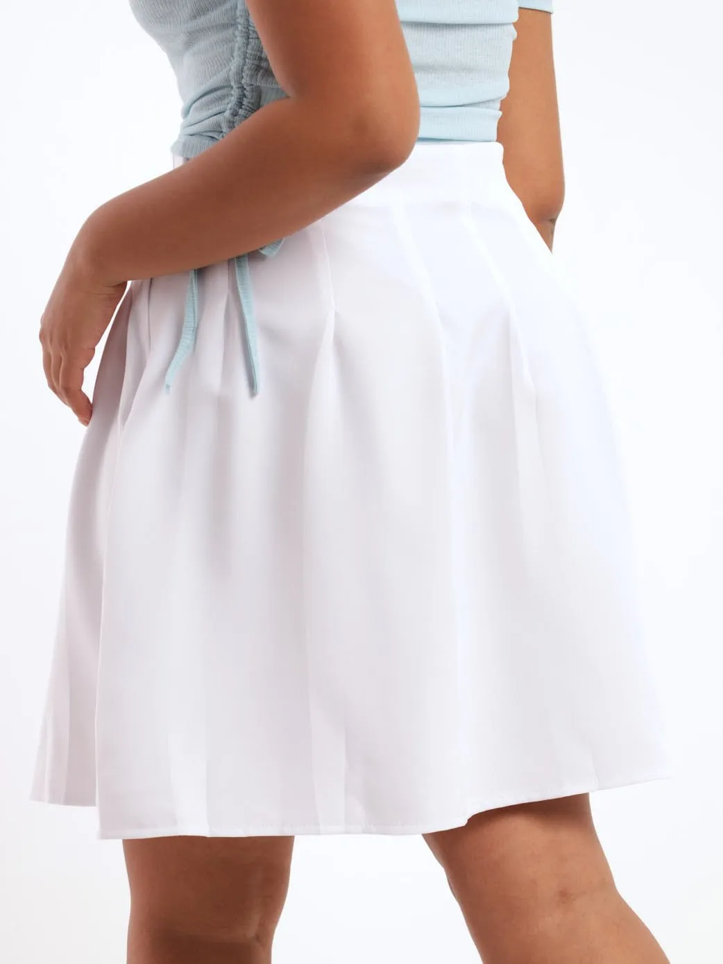 Ladies Pleated Mini Skirt - White