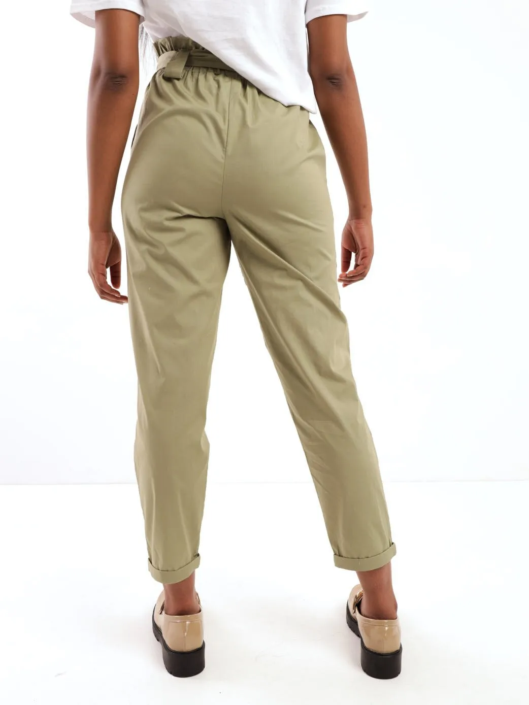 Ladies Poplin Paperbag Pant - Fatigue