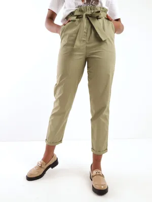 Ladies Poplin Paperbag Pant - Fatigue