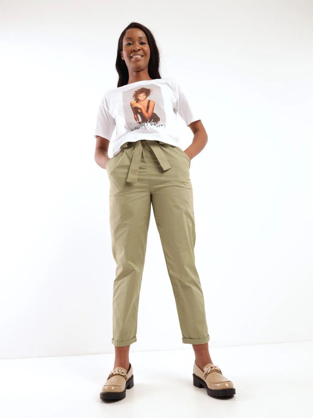 Ladies Poplin Paperbag Pant - Fatigue