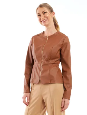 Ladies PU Zipthrough Jacket - Camel