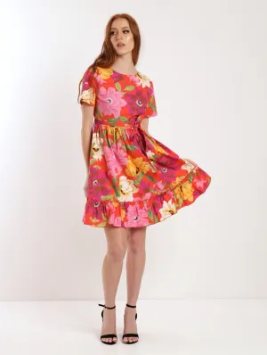 Ladies Short Sleeve 50S Poplin Tea Dress - Red