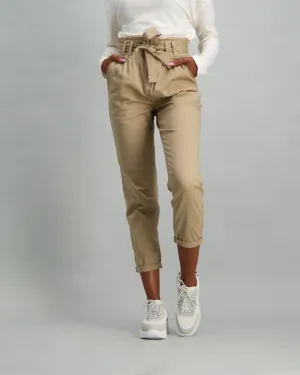 Ladies Twill Paper Bag Pant - Stone