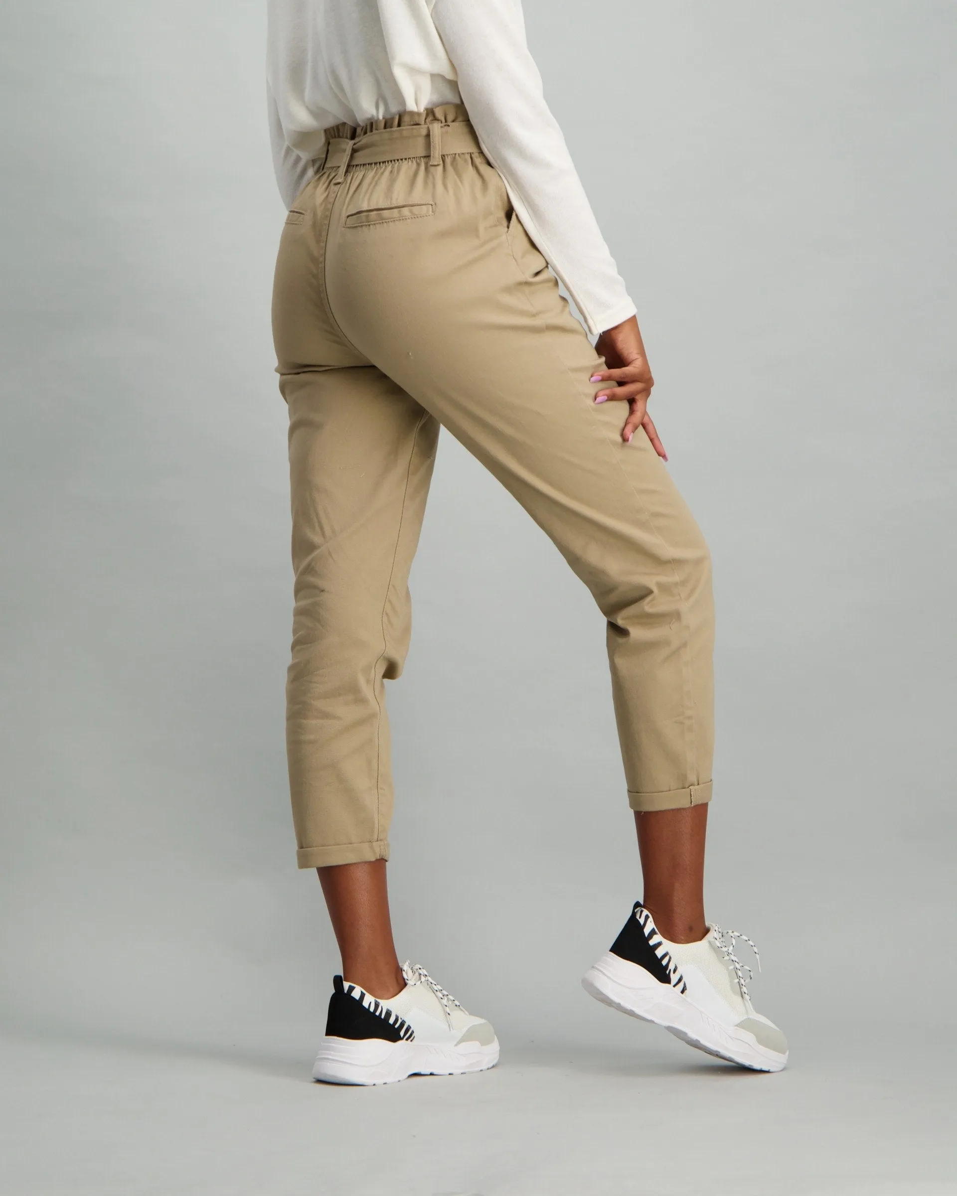 Ladies Twill Paper Bag Pant - Stone