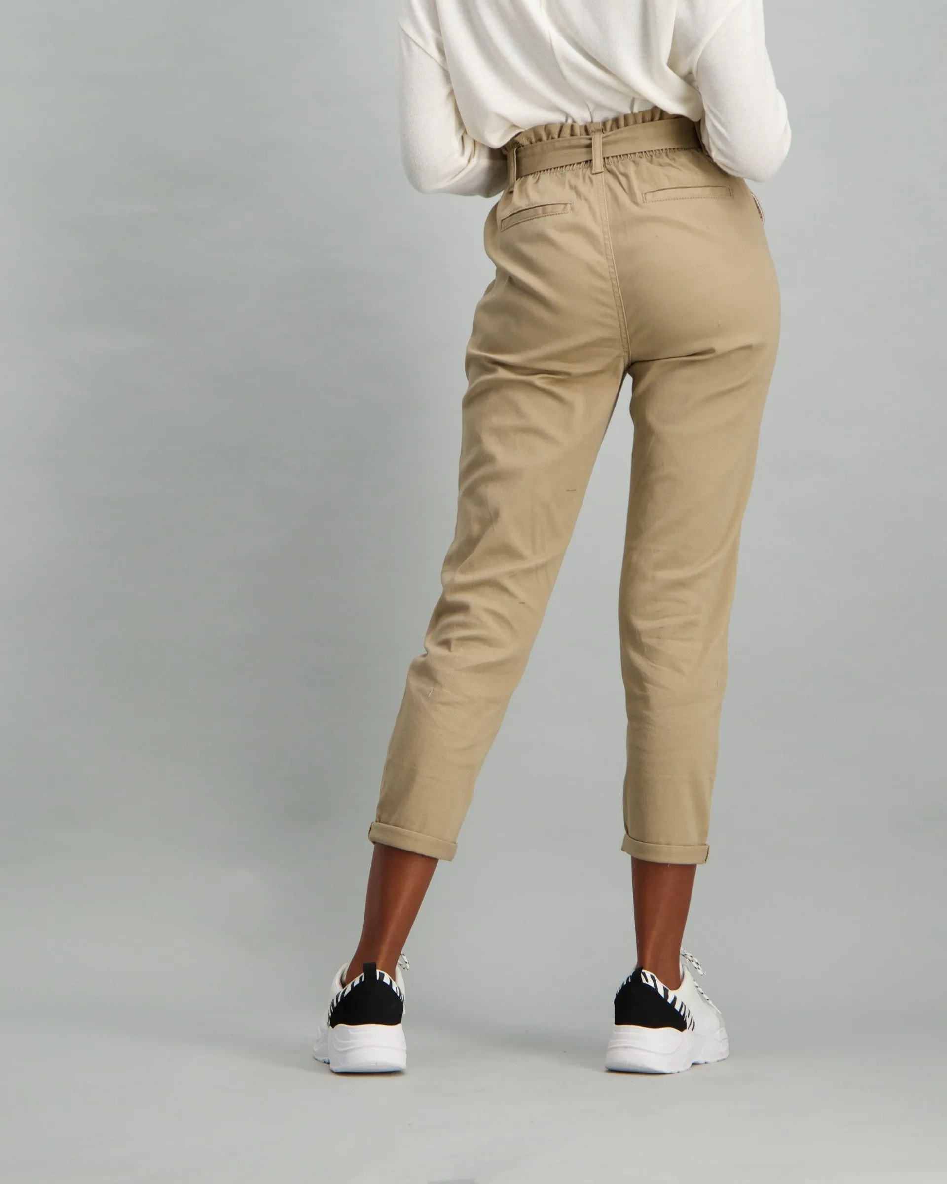 Ladies Twill Paper Bag Pant - Stone