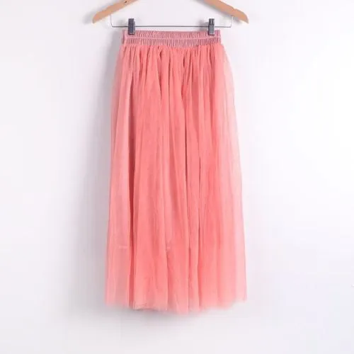 Ladies Women's Mid-calf Chic Pleated 3 Layers Gauze Tulle 70cm Long Maxi Skirts