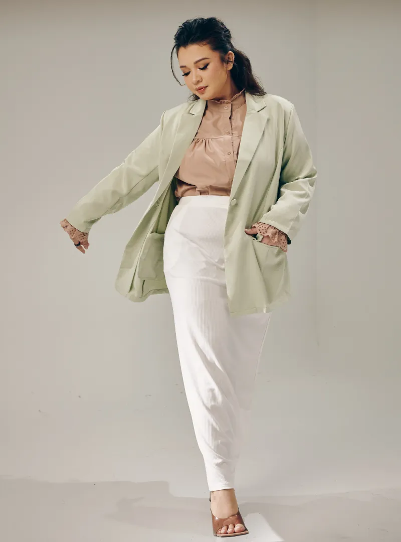 Lapel Collar Oversized Blazer - Green Tea