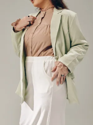 Lapel Collar Oversized Blazer - Green Tea