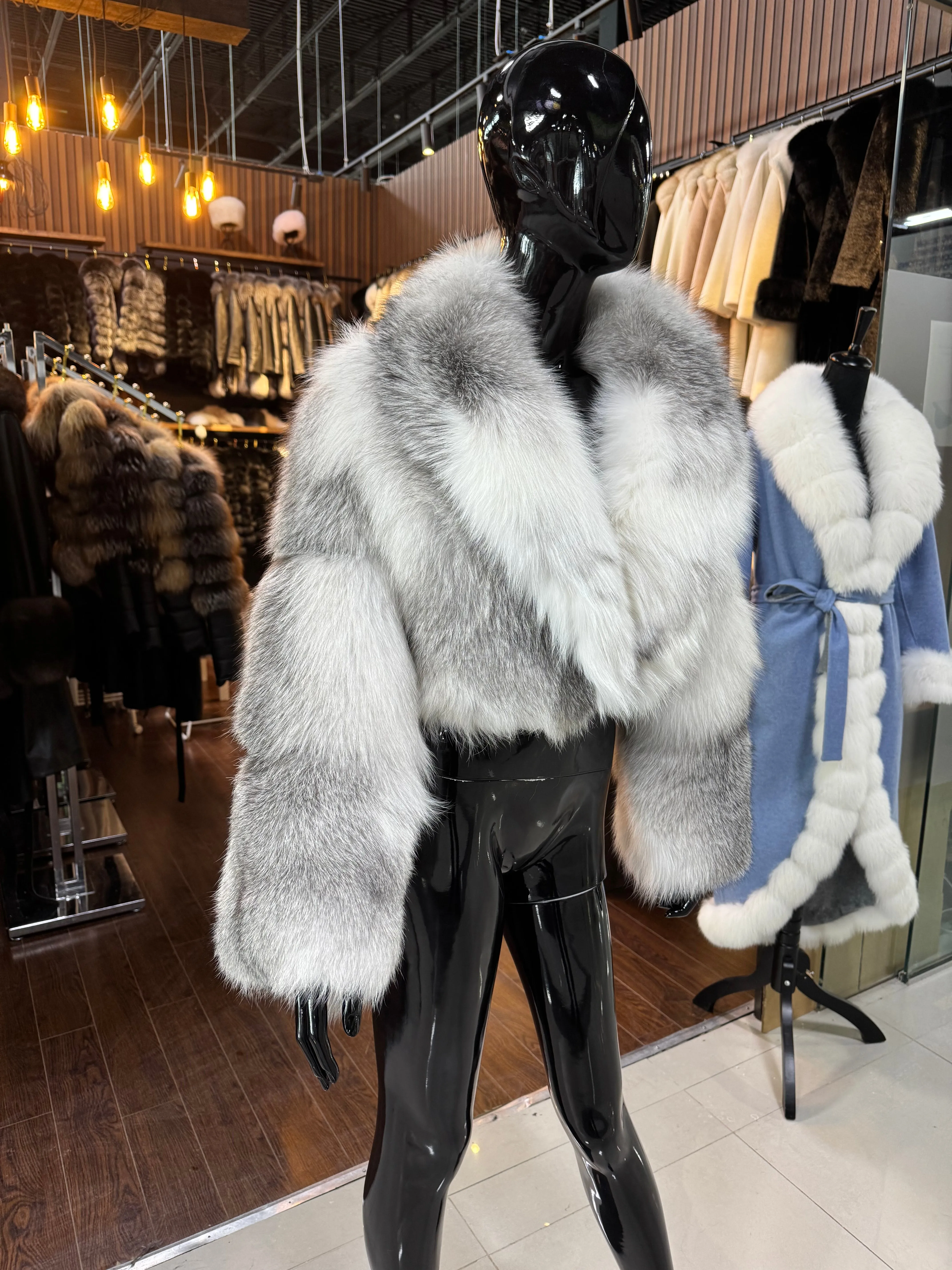 Large Collar Fox Fur Coat