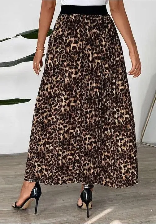 Leopard pleated maxi skirt