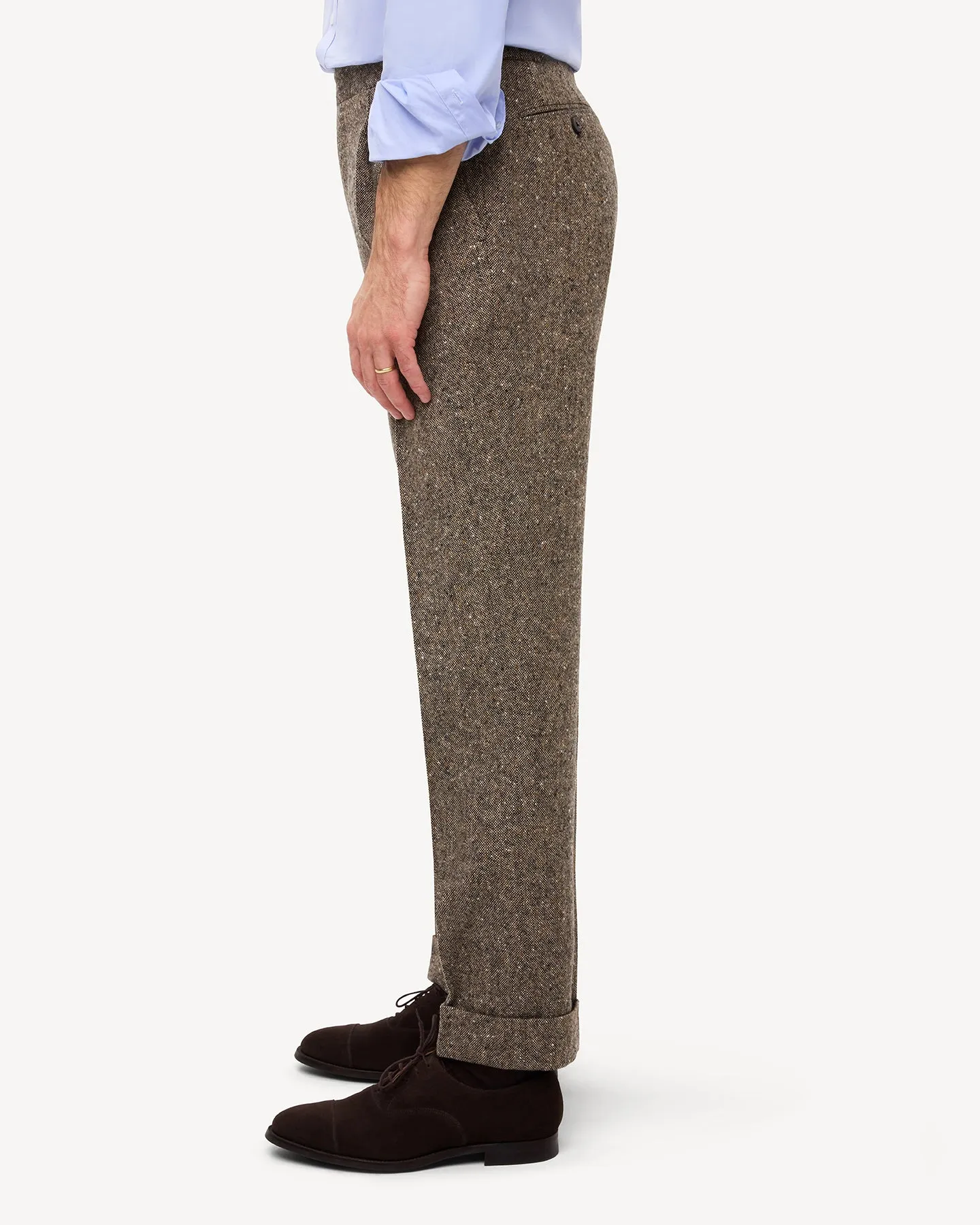 Light Brown Single Pleat Donegal Tweed Trousers