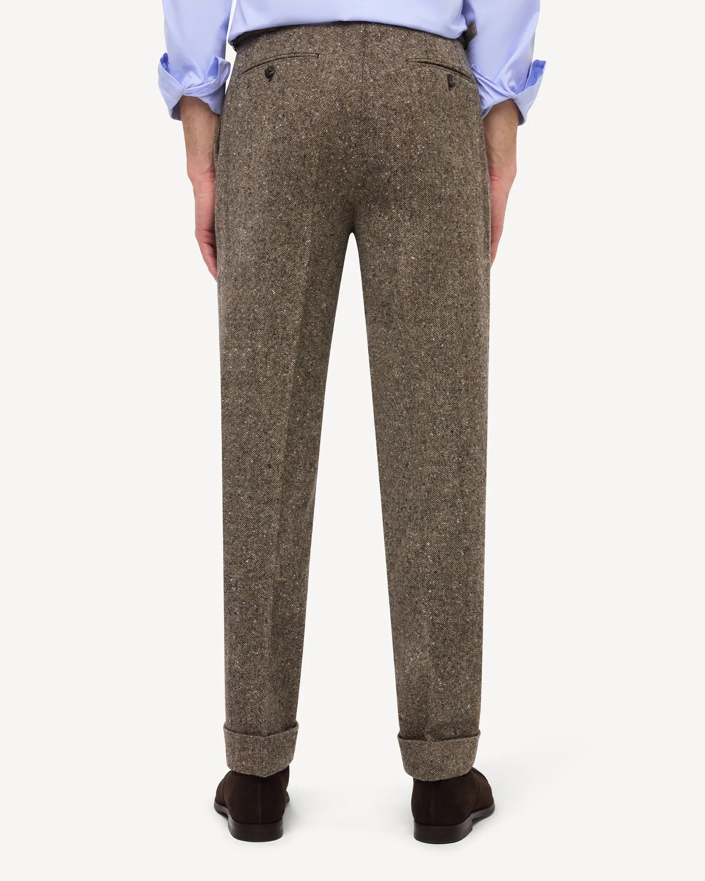 Light Brown Single Pleat Donegal Tweed Trousers