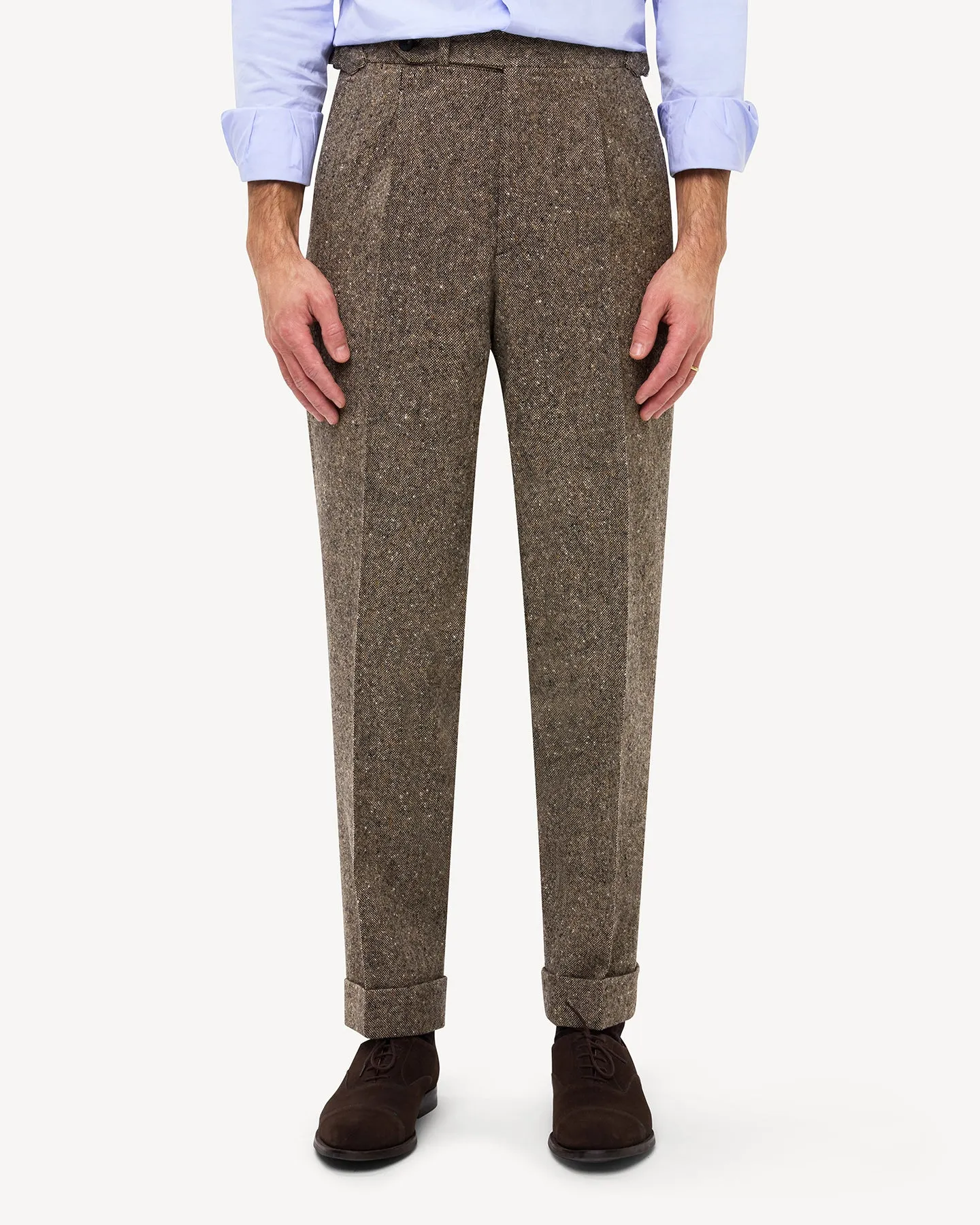 Light Brown Single Pleat Donegal Tweed Trousers