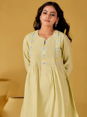 Lime Green Mirror Work Embroidered Festive Co-ord Set