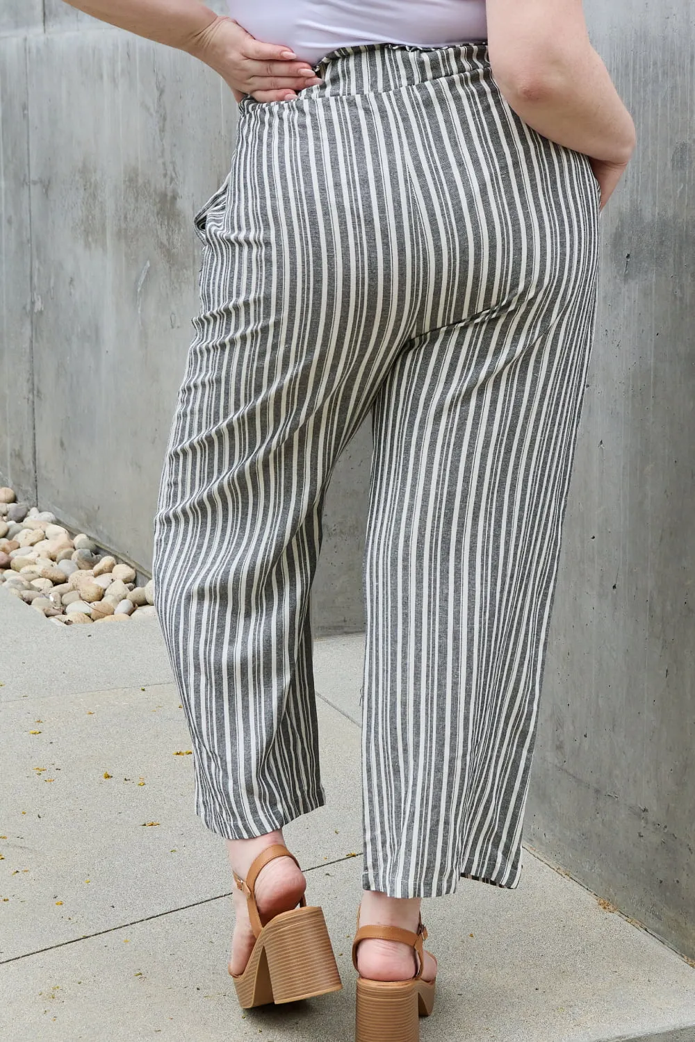 Linen Paperbag Waist Striped Culotte Pants