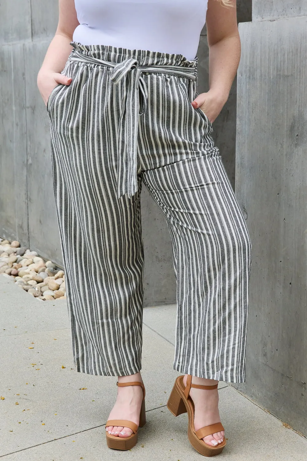 Linen Paperbag Waist Striped Culotte Pants