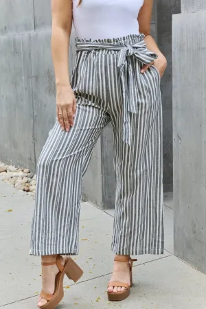 Linen Paperbag Waist Striped Culotte Pants