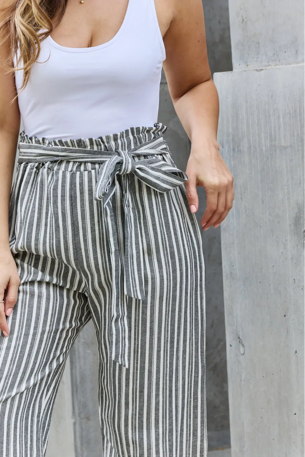 Linen Paperbag Waist Striped Culotte Pants