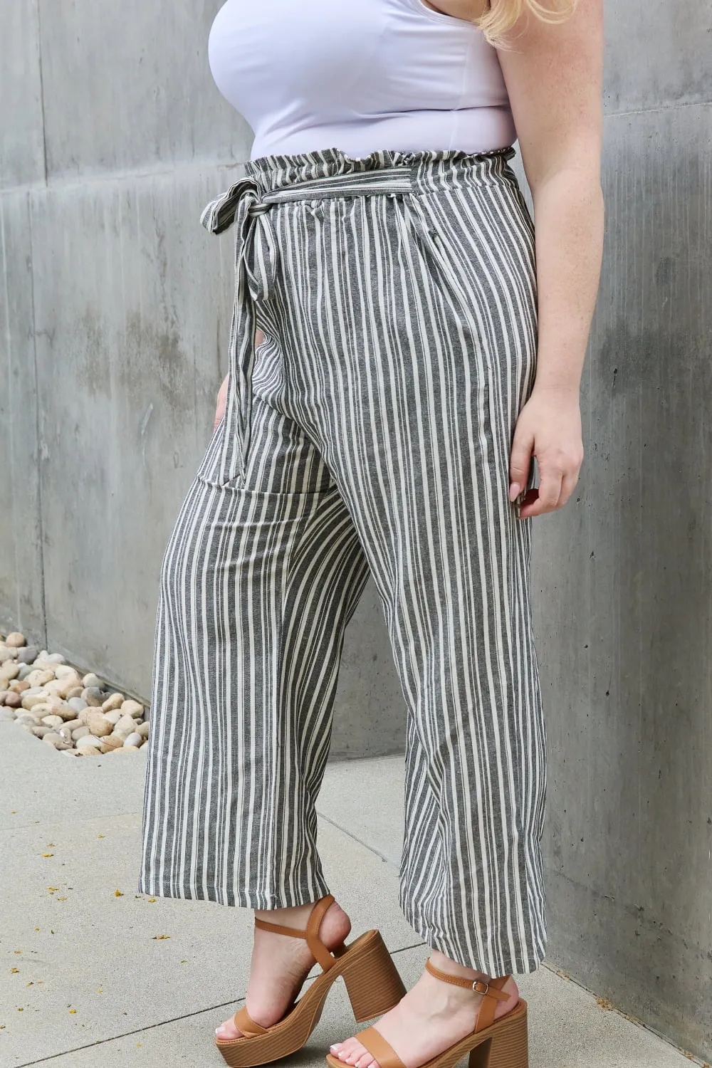 Linen Paperbag Waist Striped Culotte Pants