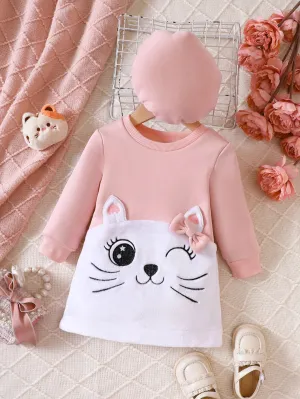 Little kitten Girls Dress & Hat