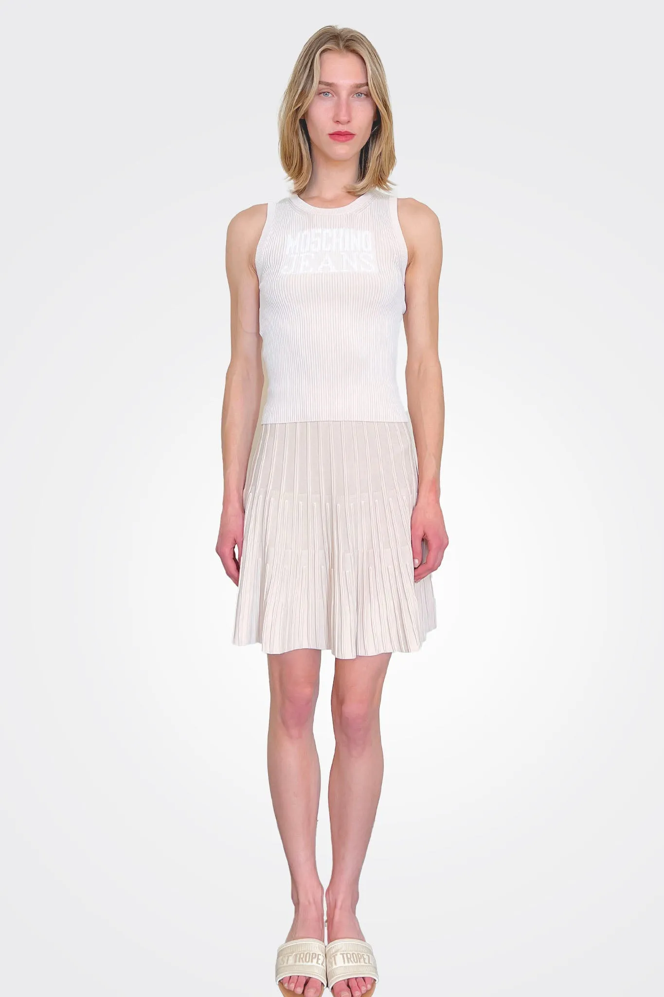 Logo Pleated Knee Length Skirt - Pale