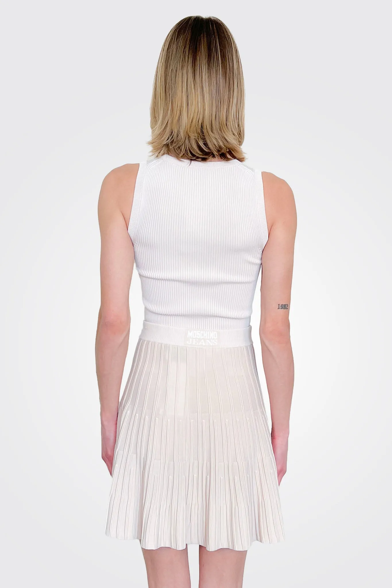 Logo Pleated Knee Length Skirt - Pale
