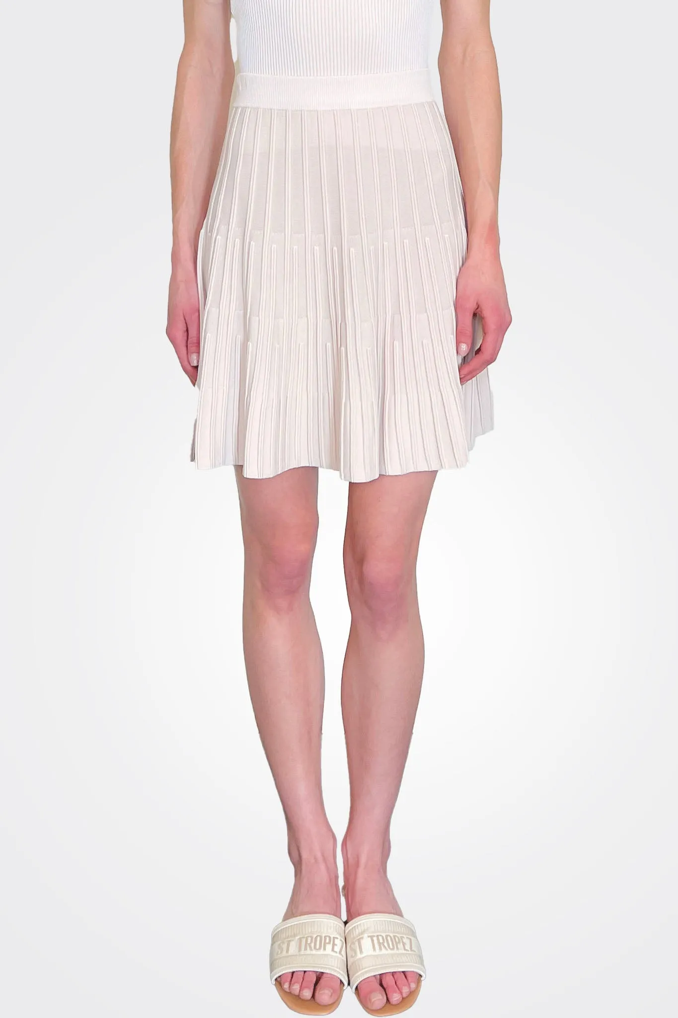 Logo Pleated Knee Length Skirt - Pale