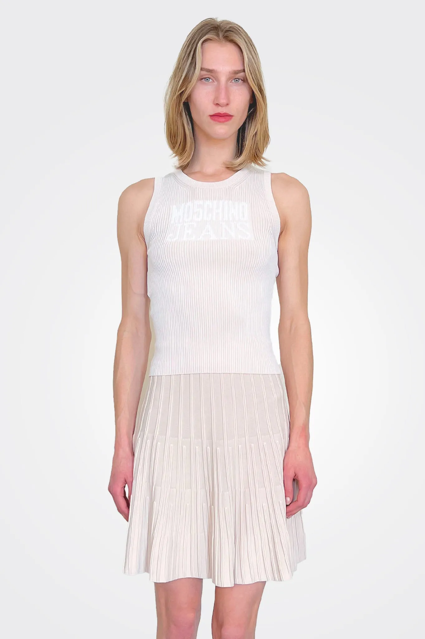 Logo Pleated Knee Length Skirt - Pale