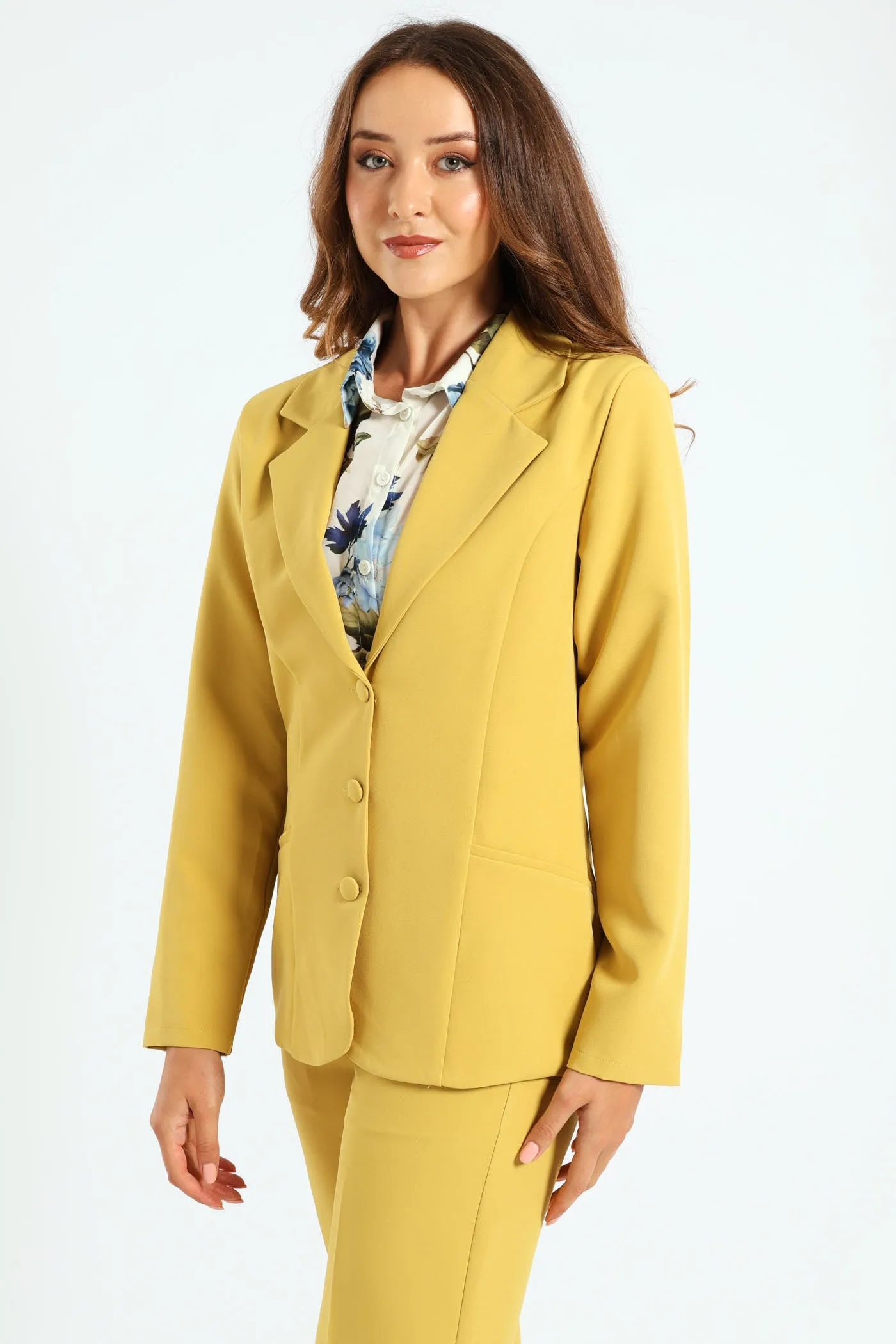 Long Sleeve 3 Button Blazer - Mustard