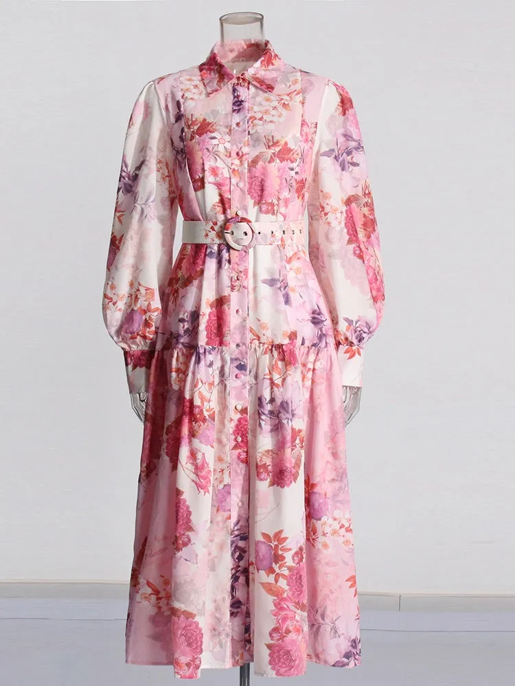 Long Sleeve Printing Maxi Dresses