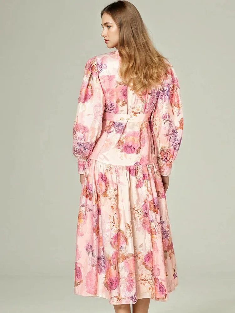 Long Sleeve Printing Maxi Dresses