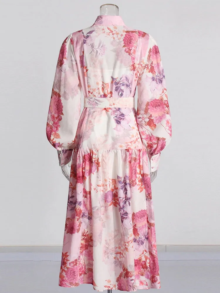 Long Sleeve Printing Maxi Dresses