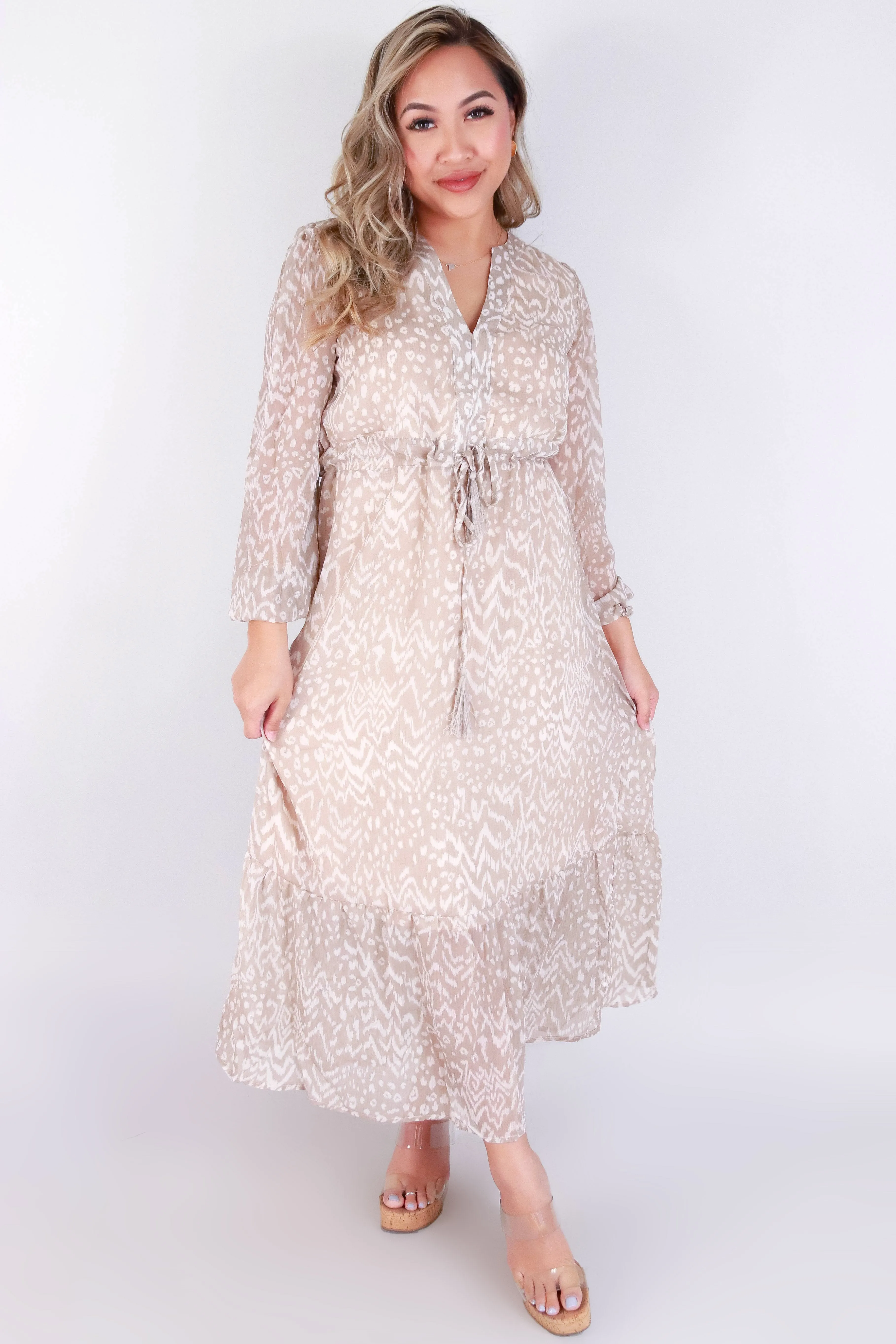 LONG SLEEVE TRIBAL MAXI DRESS