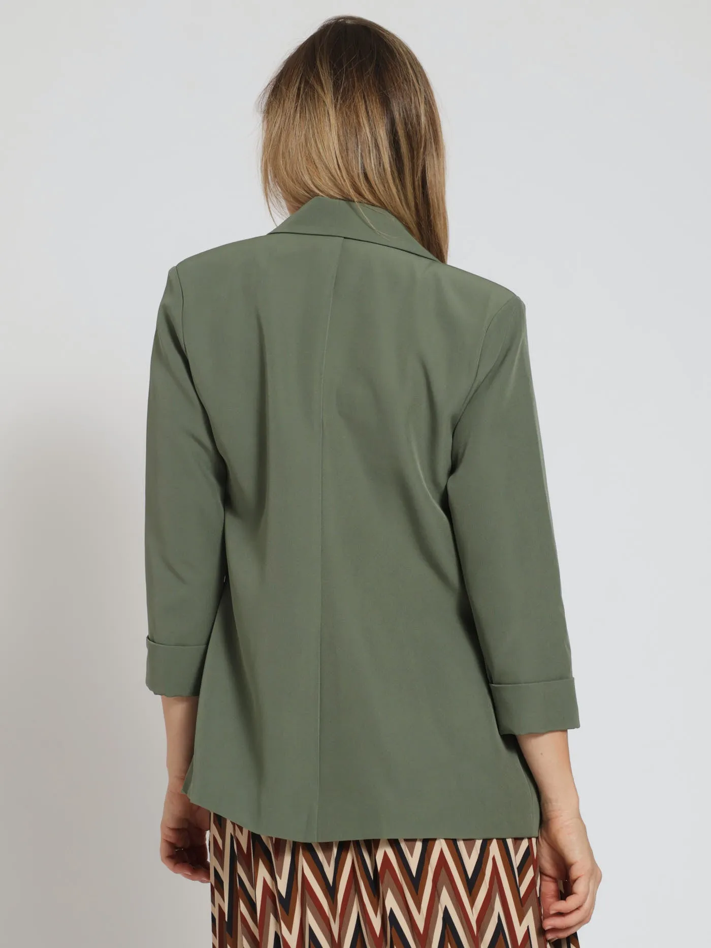 Long Sleeve Turn Up Sleeve Blazer - Fatigue