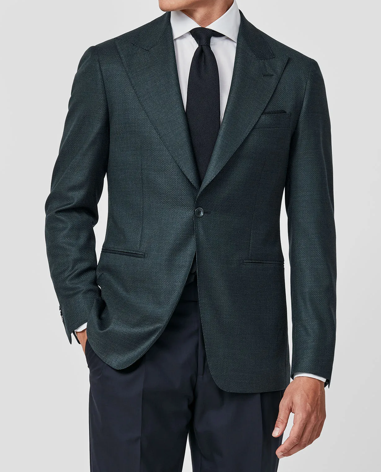 Loro Piana AUSTRALIS Navy Green S150 Wool with Micro Design
