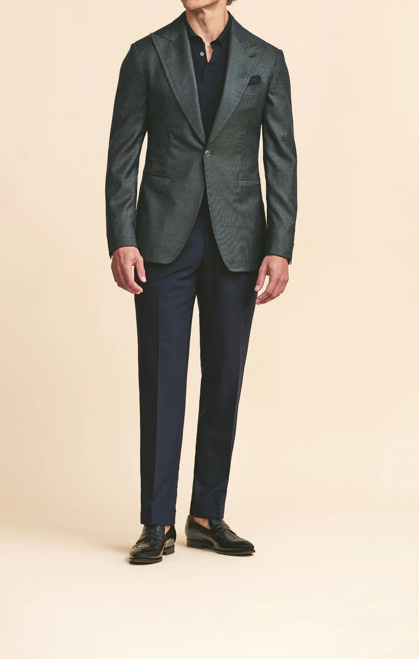 Loro Piana AUSTRALIS Navy Green S150 Wool with Micro Design