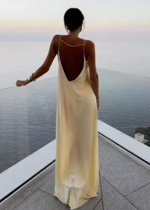 Luciana - Backless Linen Maxi Dress with Keyhole Detail