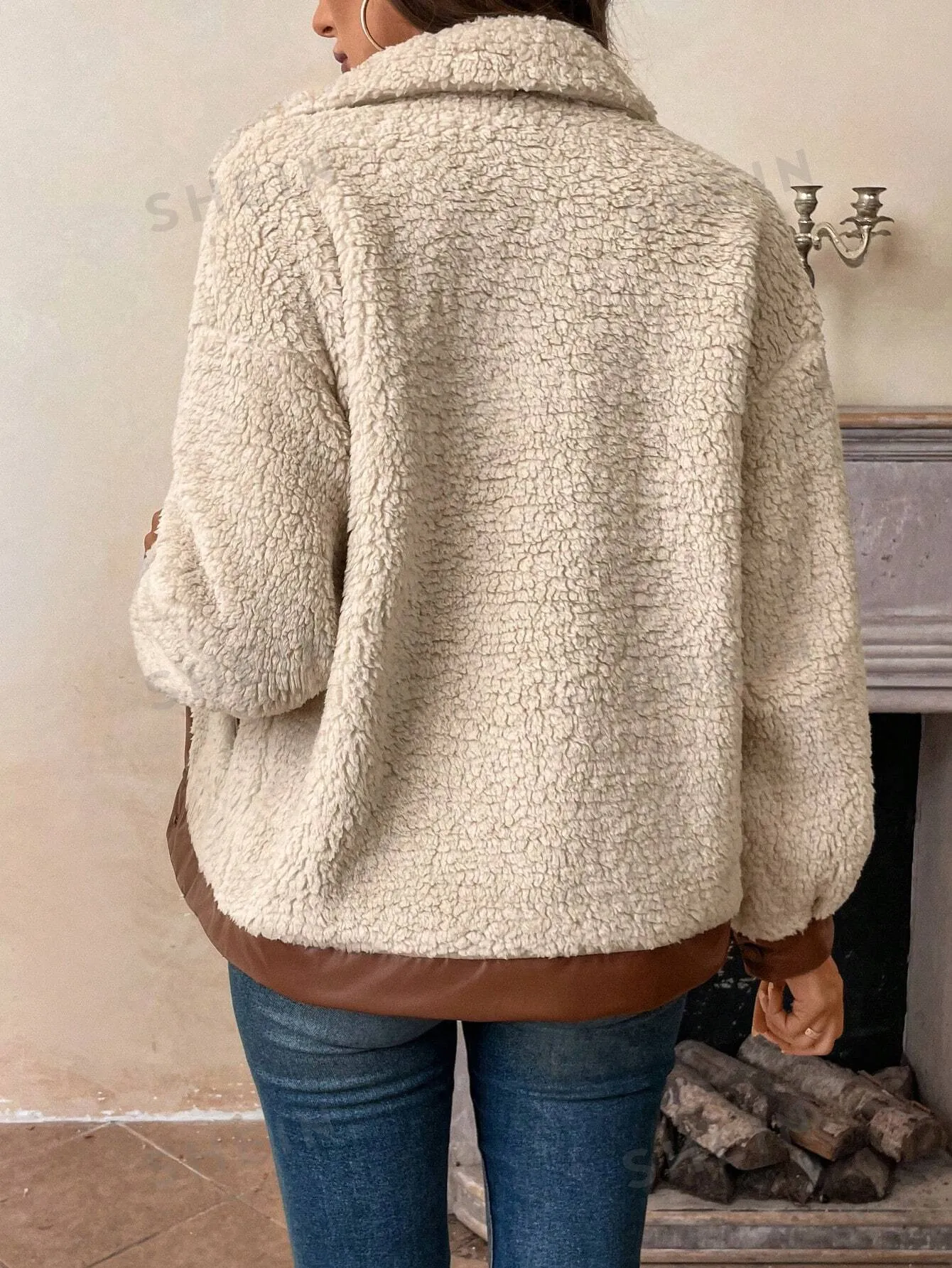LUNE Women's Casual Warm PU Patchwork Faux Fur Pocket Jacket, Autumn/Winter